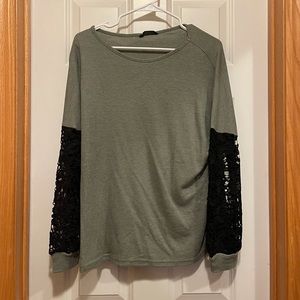 Green/Gray Top with Black Lace Sleeves, Shein, size Medium/fits like a Large